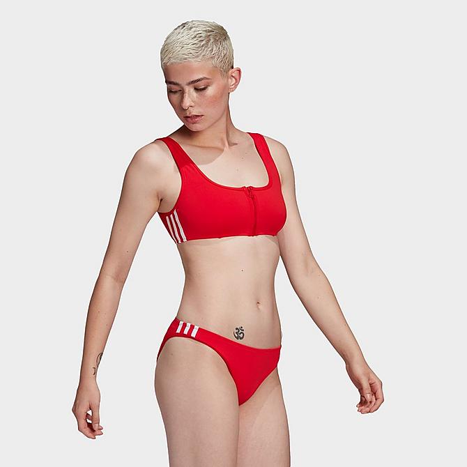 Front Three Quarter view of Women's adidas Originals Bikini Top in Scarlet Click to zoom