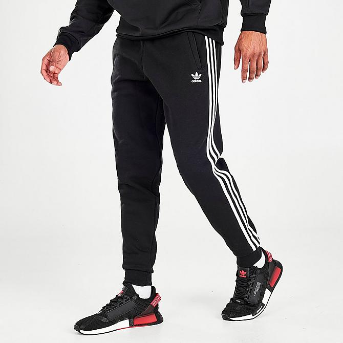 Front Three Quarter view of Men's adidas Originals Adicolor Classics 3-Stripes Jogger Pants in Black/White Click to zoom