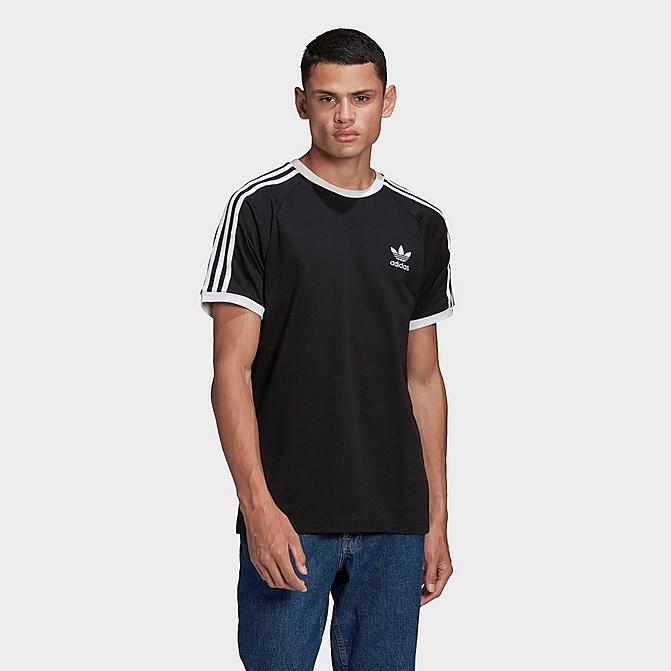 Front view of Men's adidas Originals 3-Stripes California T-Shirt in Black Click to zoom