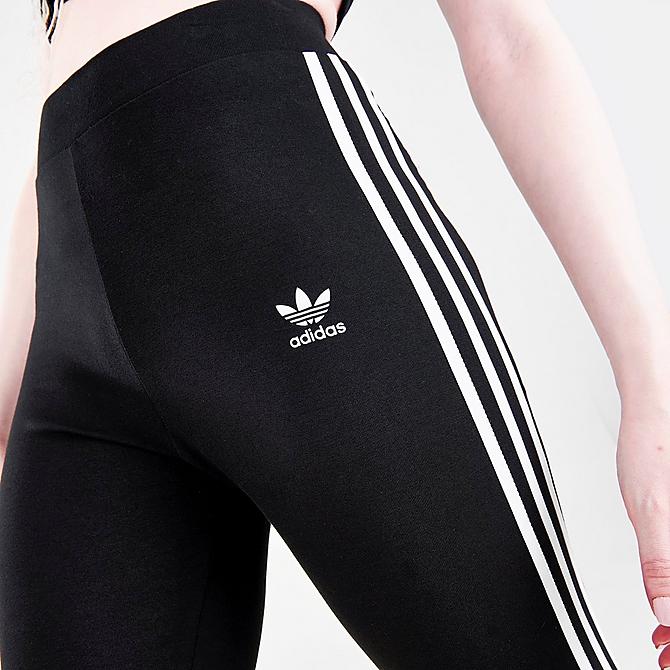 Back Right view of Women's adidas Originals Trefoil 3-Stripes Leggings in Black Click to zoom