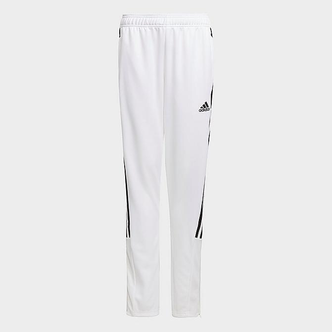 Front view of Kids' adidas Tiro Track Pants in White/Black Click to zoom