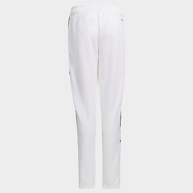 Front Three Quarter view of Kids' adidas Tiro Track Pants in White/Black Click to zoom