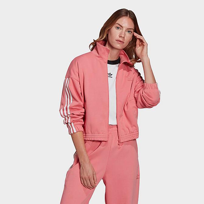 Front view of Women's adidas Originals Adicolor 3D Trefoil Track Jacket in Hazy Rose Click to zoom