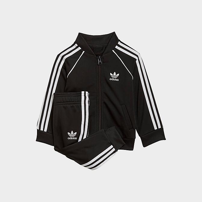 Front view of Little Kids' adidas Originals Adicolor SST Track Suit in Black/White Click to zoom