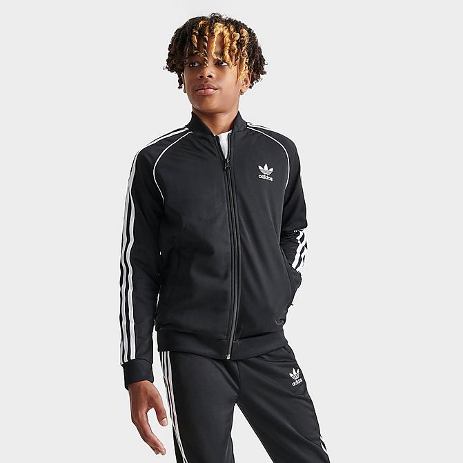 Front view of Kids' adidas Originals adicolor SST Track Jacket in Black/White Click to zoom