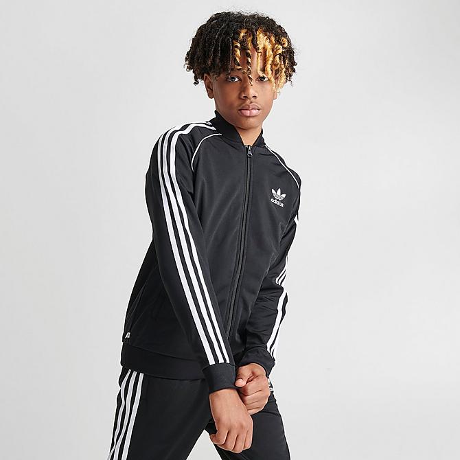 Back Left view of Kids' adidas Originals adicolor SST Track Jacket in Black/White Click to zoom