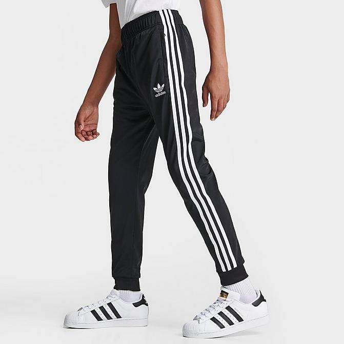 Front view of Kids' adidas Originals Adicolor SST Jogger Track Pants in Black/White Click to zoom