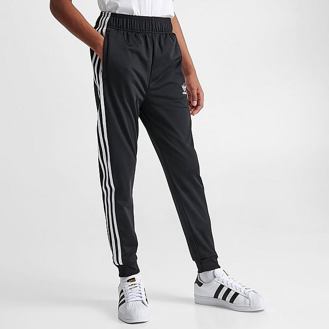 Back Left view of Kids' adidas Originals Adicolor SST Jogger Track Pants in Black/White Click to zoom