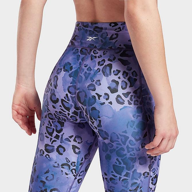 On Model 5 view of Women's Reebok Modern Safari Lux Bold Training Tights in Vector Navy/Hyper Purple Click to zoom