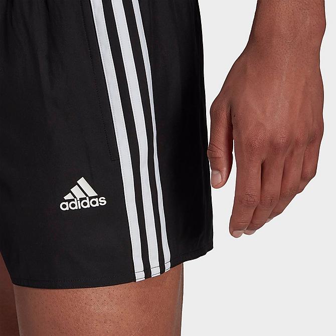 On Model 5 view of Men's adidas Classic 3-Stripes Swim Shorts in Black/White Click to zoom
