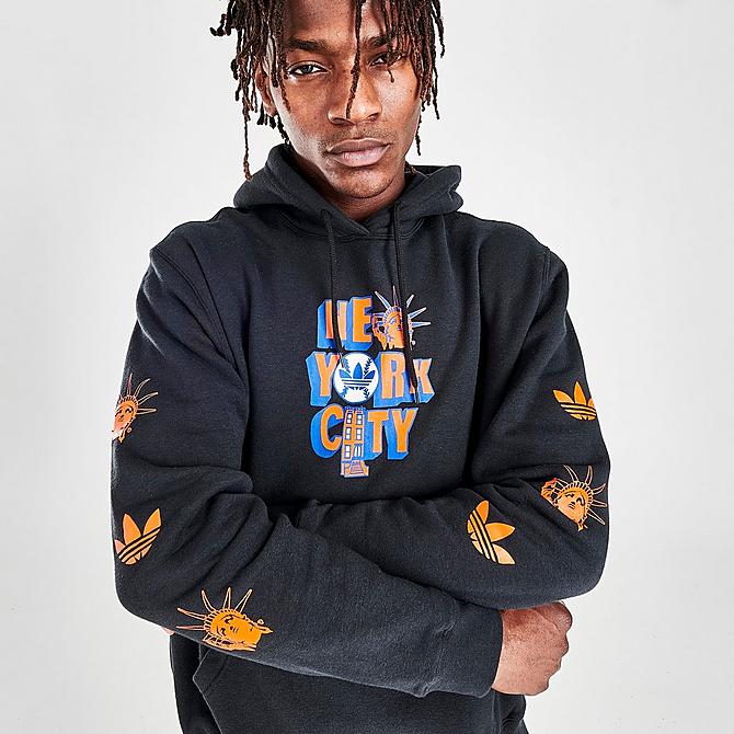 On Model 5 view of Men's adidas Originals NYC Hoodie in Black Click to zoom