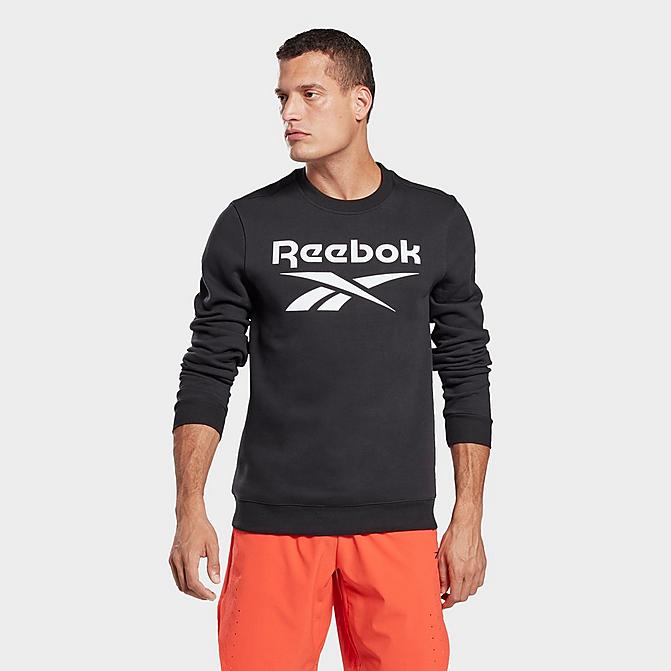 Front view of Men's Reebok Identity Big Logo Crewneck Sweatshirt in Black/White Click to zoom
