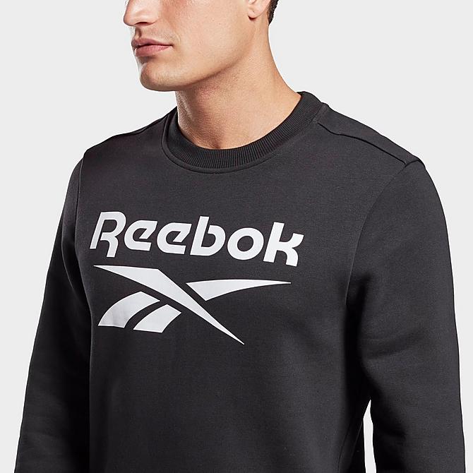 On Model 5 view of Men's Reebok Identity Big Logo Crewneck Sweatshirt in Black/White Click to zoom
