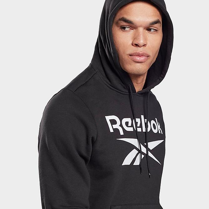 Back Right view of Men's Reebok Identity Fleece Hoodie in Black/White Click to zoom