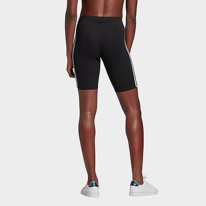 Back Left view of Women's adidas Essentials 3-Stripes Bike Shorts in Black/White Click to zoom