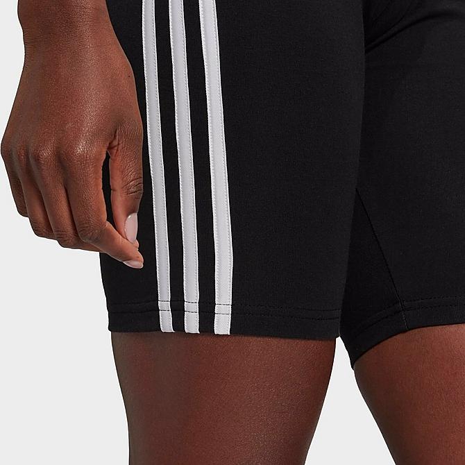 On Model 5 view of Women's adidas Essentials 3-Stripes Bike Shorts in Black/White Click to zoom