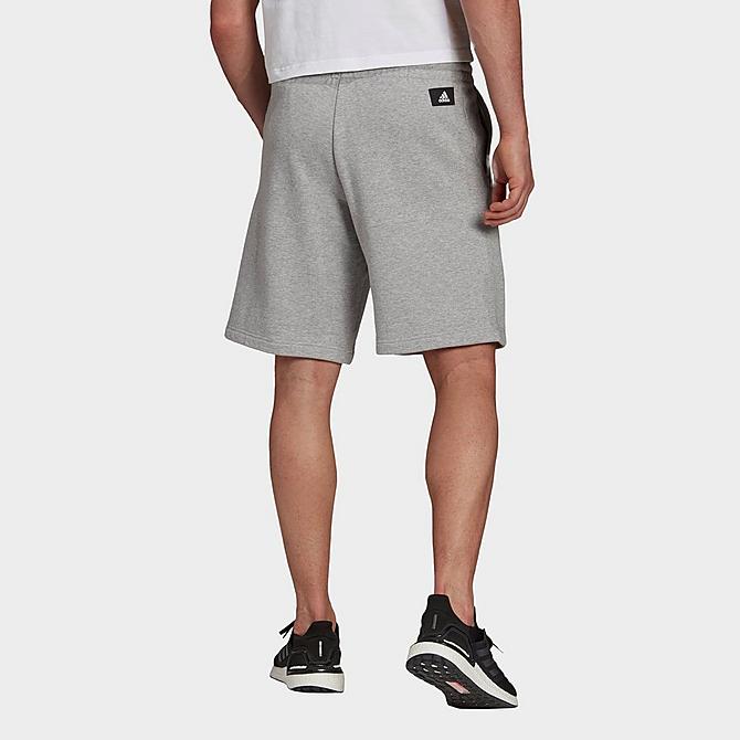 Back Left view of Men's adidas Sportswear Future Icons 3 Bar Graphic Shorts in Medium Grey Heather/White Click to zoom