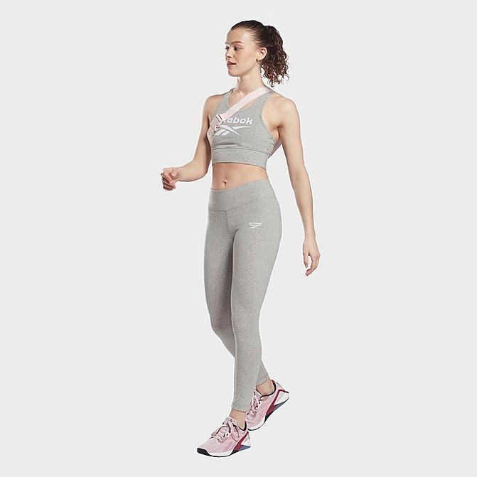 Front view of Women's Reebok Identity Training Leggings in Medium Grey Heather/White Click to zoom