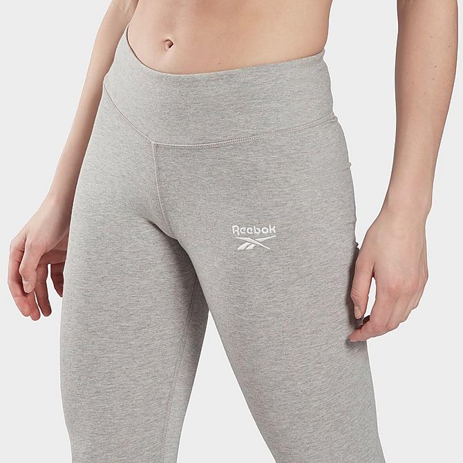 Back Right view of Women's Reebok Identity Training Leggings in Medium Grey Heather/White Click to zoom