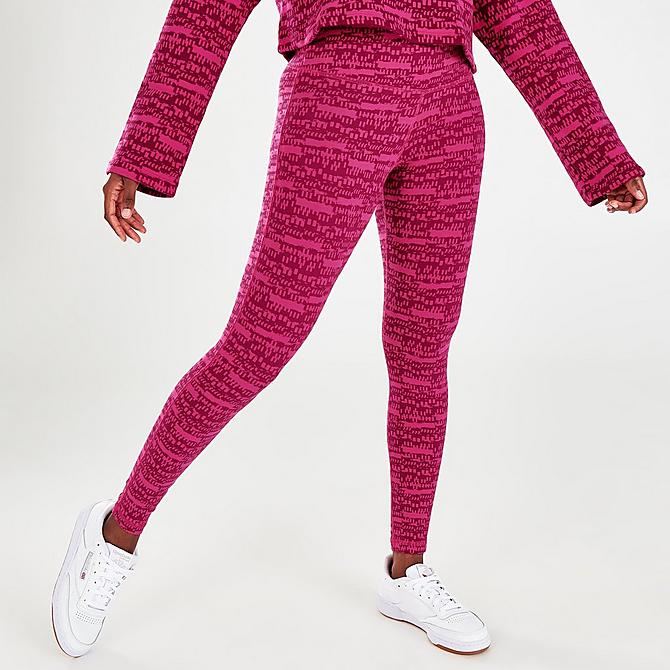 Front Three Quarter view of Women's Reebok MYT Training Leggings in Pursuit Pink Click to zoom