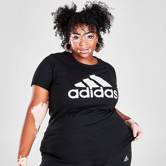 Back Left view of Women's adidas Essentials Logo T-Shirt (Plus Size) in Black/White Click to zoom