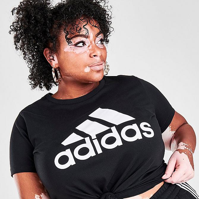On Model 6 view of Women's adidas Essentials Logo T-Shirt (Plus Size) in Black/White Click to zoom