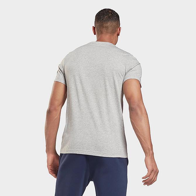 Back Left view of Men's Reebok Stacked Series Graphic T-Shirt in Medium Grey Heather/Black Click to zoom