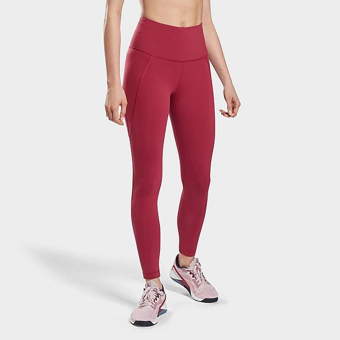 Front Three Quarter view of Women's Reebok Lux High-Rise Training Leggings in Punch Berry Click to zoom