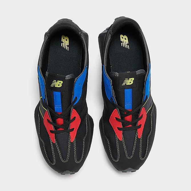 Back view of Big Kids' New Balance 327 Casual Shoes in Black/Red/Blue Click to zoom