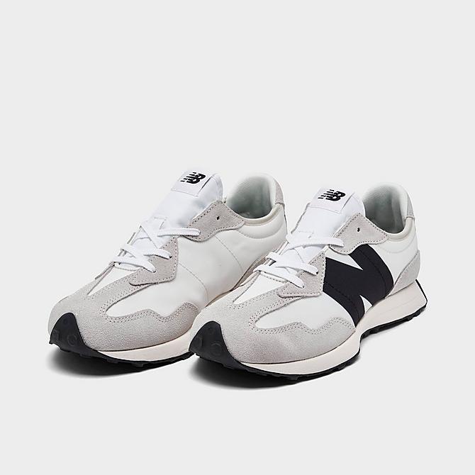 Three Quarter view of Big Kids' New Balance 327 Casual Shoes in Silver Birch/Black Click to zoom
