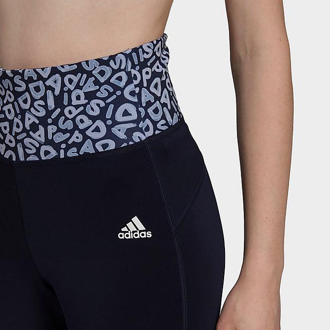 Back Right view of Women's adidas x FARM Rio Feel Brilliant Print High-Rise Training Tights in Legend Ink Click to zoom