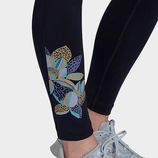 On Model 5 view of Women's adidas x FARM Rio Feel Brilliant Print High-Rise Training Tights in Legend Ink Click to zoom