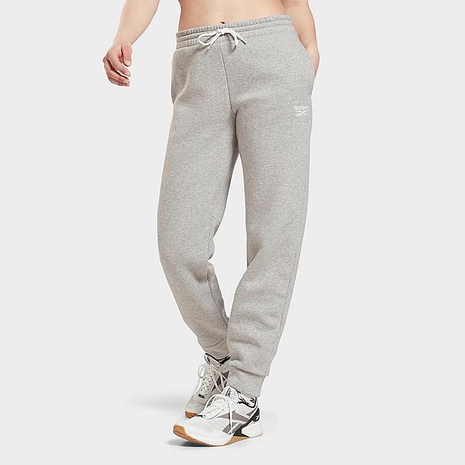 Front Three Quarter view of Women's Reebok Identity Training Jogger Pants in Medium Grey Heather Click to zoom