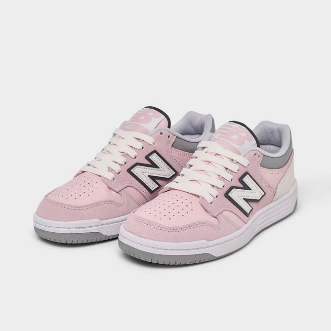 Three Quarter view of Big Kids' New Balance 480 Casual Shoes in Twilight Haze/Rose Sugar Click to zoom