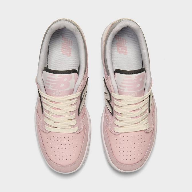 Back view of Big Kids' New Balance 480 Casual Shoes in Twilight Haze/Rose Sugar Click to zoom