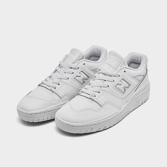 Three Quarter view of Big Kids' New Balance 550 Casual Shoes in White/White Click to zoom