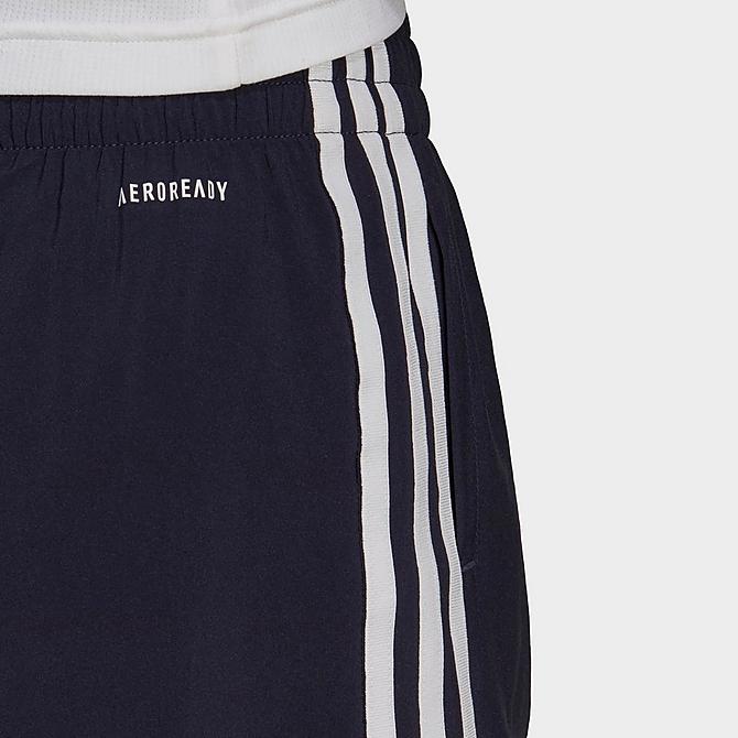 On Model 5 view of Women's adidas Primeblue Designed 2 Move Woven 3-Stripes Sport Shorts in Ink/White Click to zoom