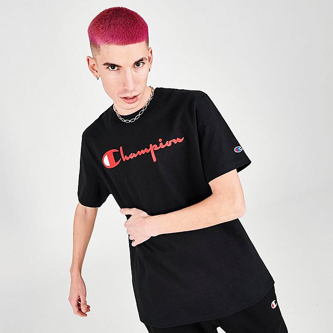 Front view of Men's Champion Core Script T-Shirt in Black Click to zoom