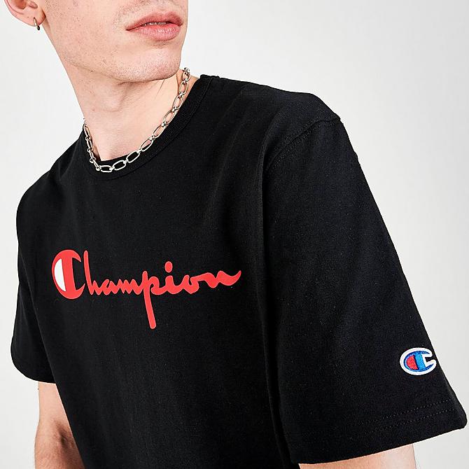 On Model 5 view of Men's Champion Core Script T-Shirt in Black Click to zoom
