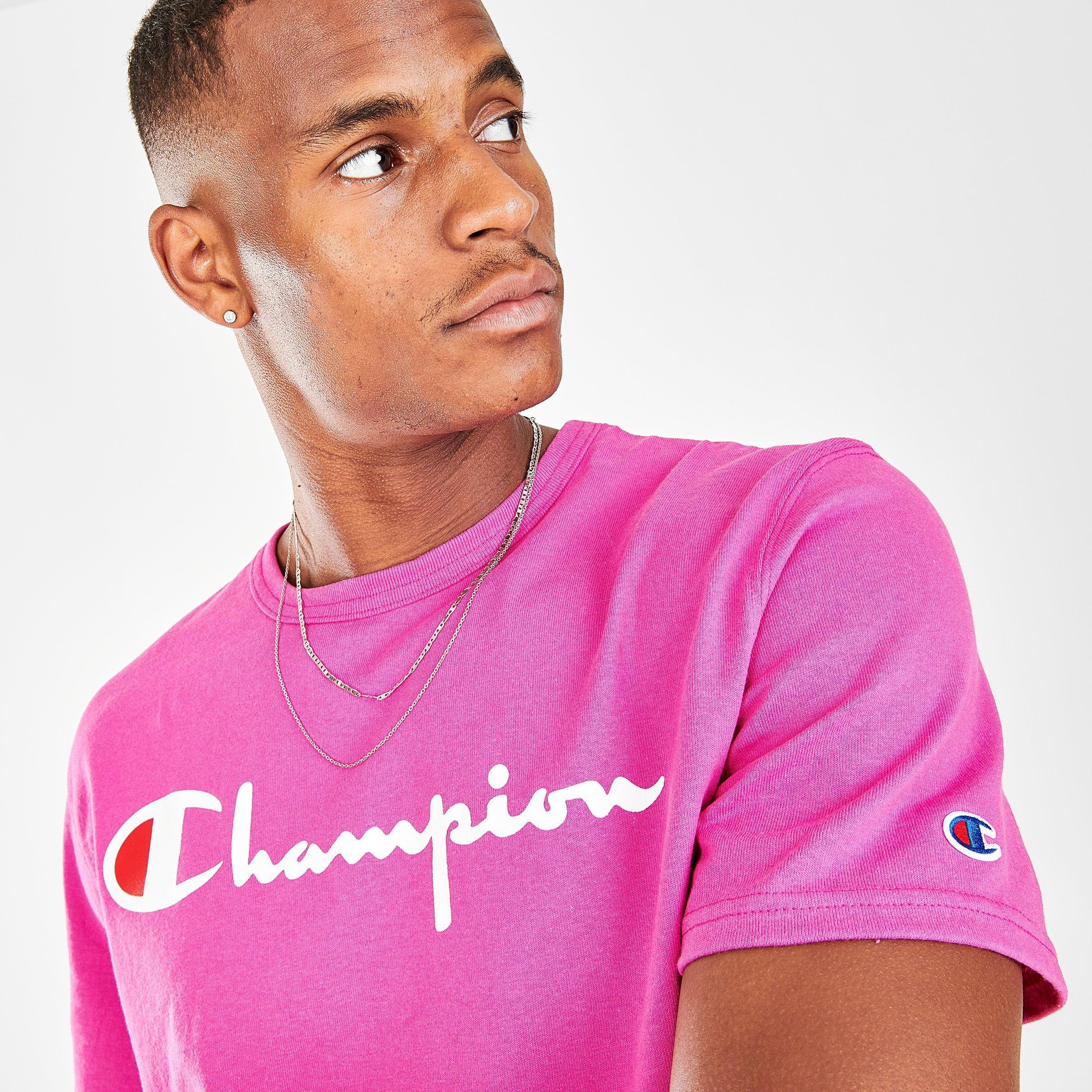 pink champion t shirt mens