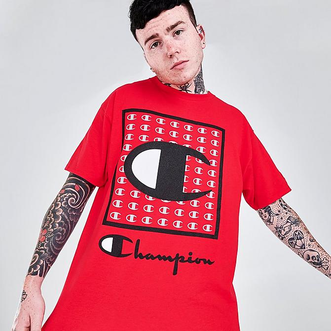 Front view of Men's Champion Tab Graphic T-Shirt in Red Click to zoom