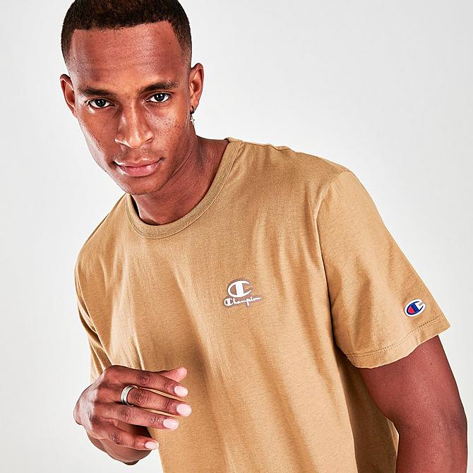 On Model 5 view of Men's Champion Classic Short Sleeve T-Shirt in Wheat Click to zoom