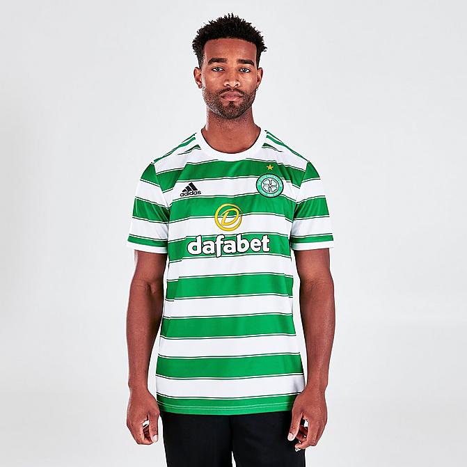 [angle] view of Men's adidas Celtic FC 21-22 Home Soccer Jersey in White/Green Click to zoom