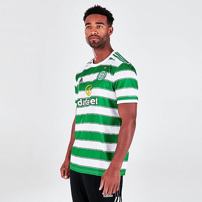 [angle] view of Men's adidas Celtic FC 21-22 Home Soccer Jersey in White/Green Click to zoom