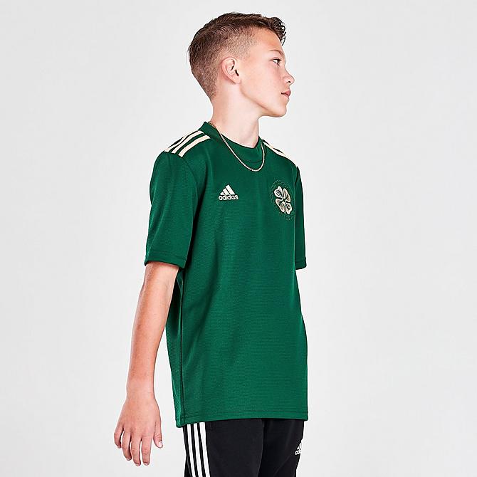 Back Right view of Kids' adidas Celtic FC 21-22 Away Soccer Jersey in Team Dark Green Click to zoom