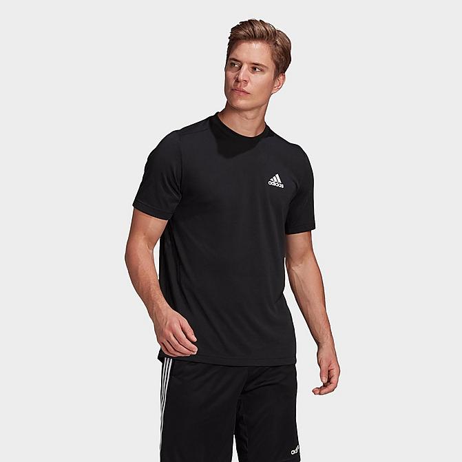 Front view of Men's adidas AEROREADY Designed 2 Move Feelready Sport T-Shirt in Black/White Click to zoom