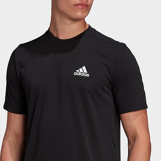 On Model 5 view of Men's adidas AEROREADY Designed 2 Move Feelready Sport T-Shirt in Black/White Click to zoom