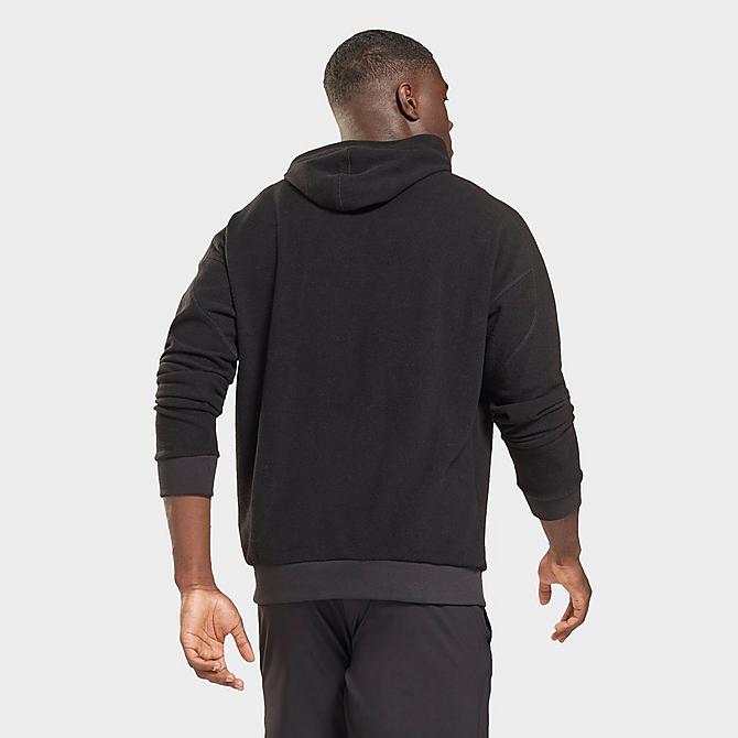 Back Left view of Men's Reebok Workout Ready Fleece Button Hoodie in Black Click to zoom