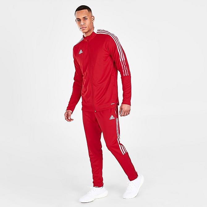 Front Three Quarter view of Men's adidas Tiro 21 Track Pants in Team Power Red/White Click to zoom