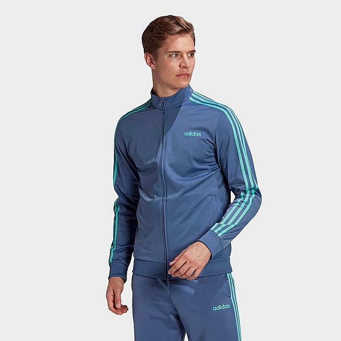 Front view of Men's adidas Essentials 3-Stripes Tricot Track Jacket in Crew Blue Click to zoom